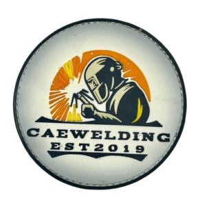 CAE Welding custom PVC patch with welder logo and 3D rubber design