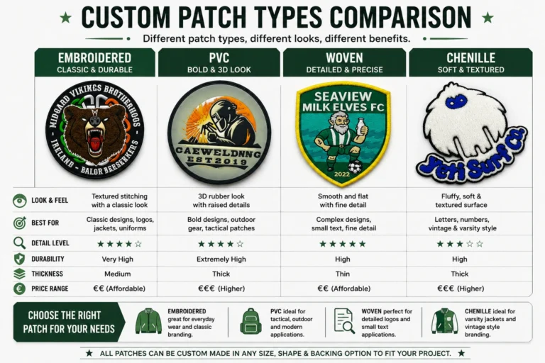 Comparison of embroidered, PVC, woven and chenille custom patches