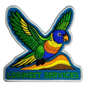 Custom embroidered parrot patch with vibrant colors and detailed stitching